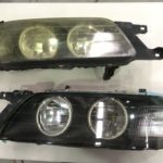 日産ローレルのヘッドライトクリア剥がれとプロテクションフィルム施工