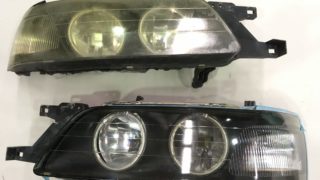 日産ローレルのヘッドライトクリア剥がれとプロテクションフィルム施工