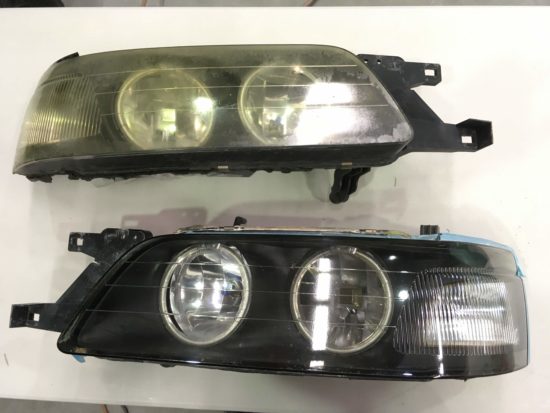 日産ローレルのヘッドライトクリア剥がれとプロテクションフィルム施工